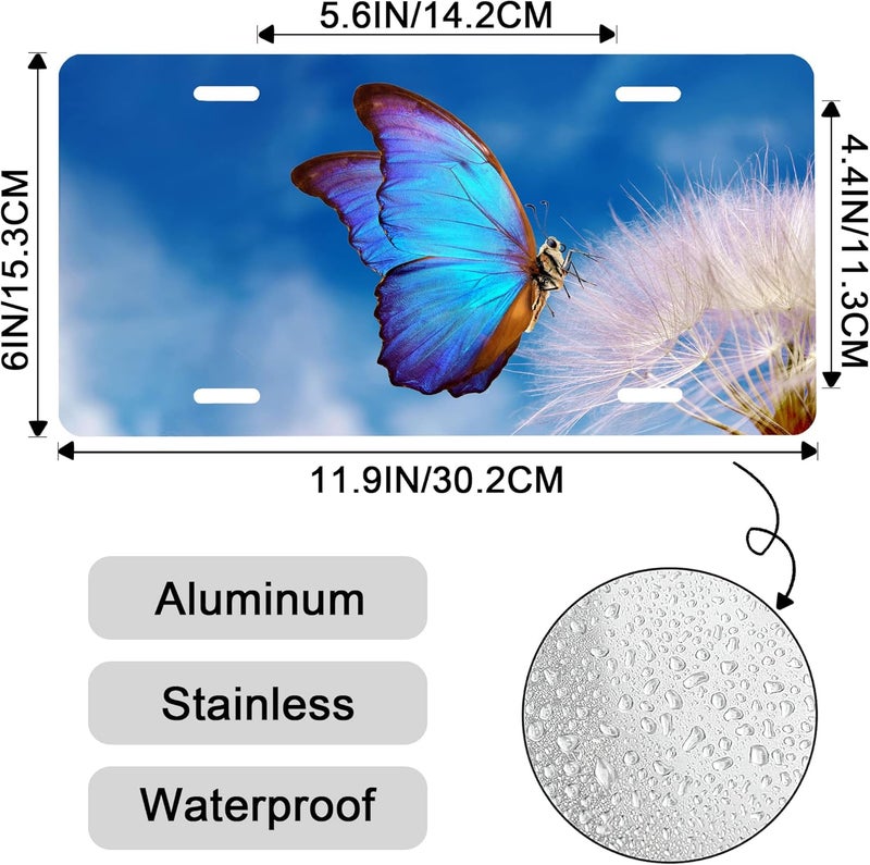 Smoaffly License Plate,Blue Butterfly Flower Decorative Car Front,Metal Plate,Vanity Tag,Aluminum Noverlty License Plate for Men/Women/Boy/Girls Car 6×12 Inch - Image 3